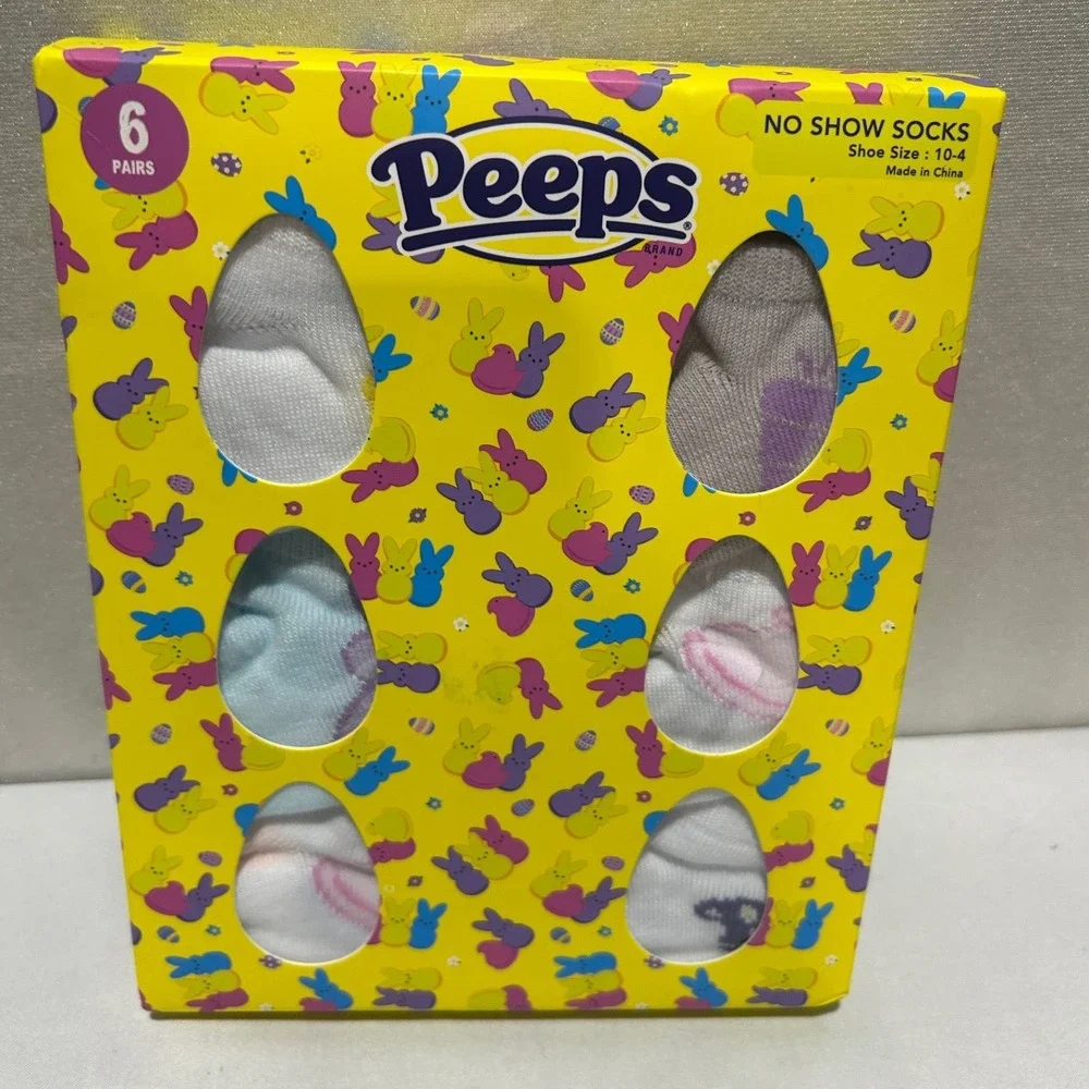 Peeps No Show Socks Kids Size 10-4 Multicolor Easter Bunny 6 Pair Pack Pastel